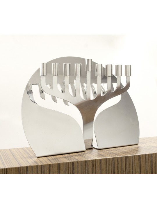 חנוכיית חנוכה ייחודית בגימור מבריק מאלומיניום, מתנת חתונה יהודית